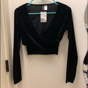 SMALL H&M black velvet crisscross top